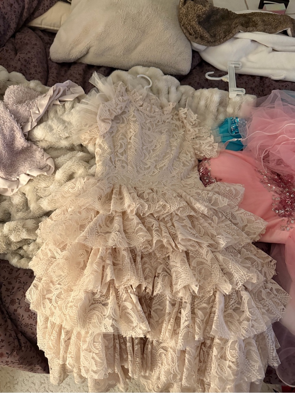 Joyfolie Ivory Lace Ruffle Formal Dress